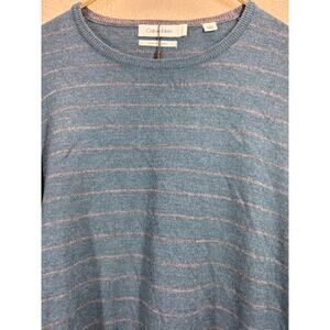 Calvin Klein Teal Extra Fine Merino Wool Sweater Mens Striped Size Large NWT